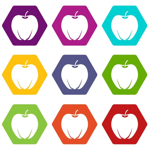 Reifer Apfel Symbol gesetzt Farbe Hexaeder — Stockvektor
