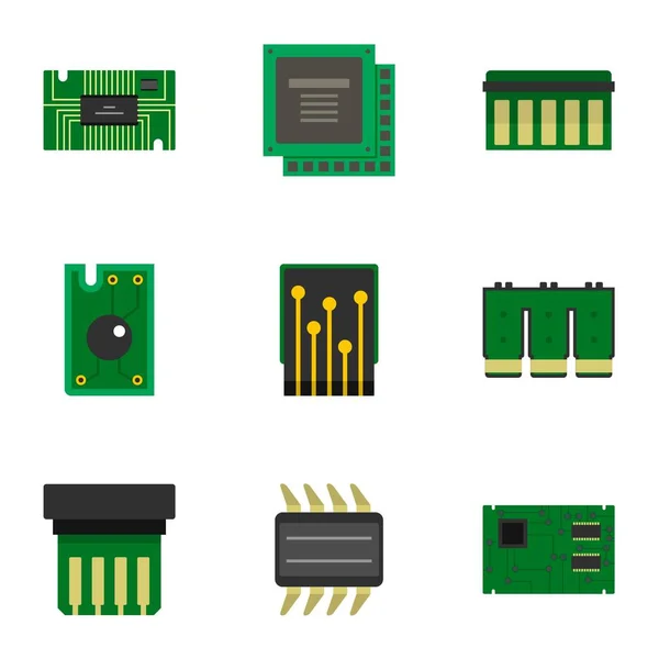 Conjunto de iconos del procesador, estilo plano — Archivo Imágenes Vectoriales