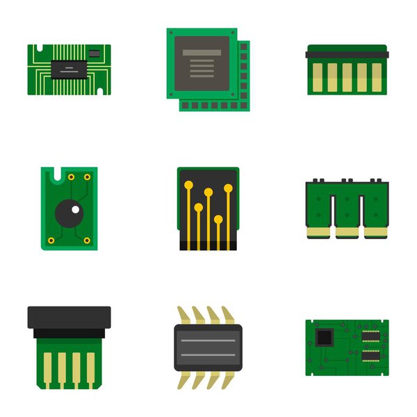 Processor icons set, flat style