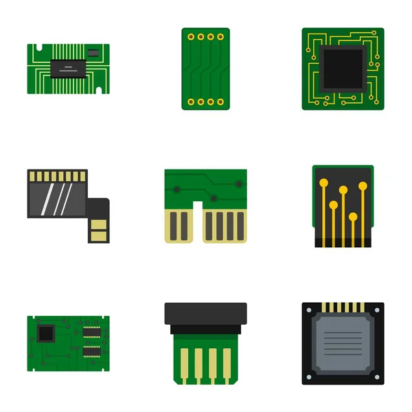 Conjunto de iconos de chip, estilo plano — Archivo Imágenes Vectoriales