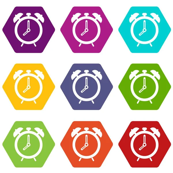Renk altı yüzlü alarm clock Icon set — Stok Vektör