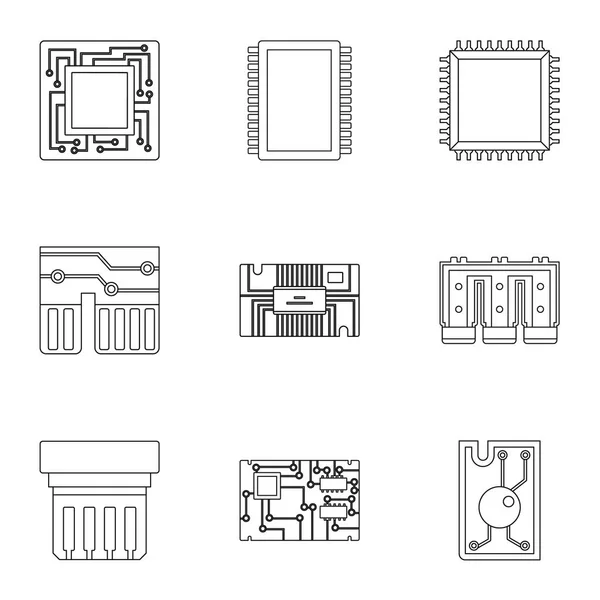 Набір піктограм процесора, стиль контуру — стоковий вектор