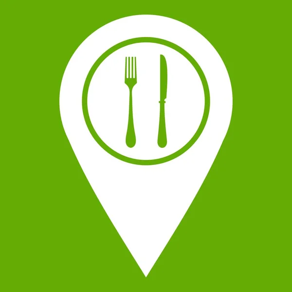 카페 또는 레스토랑 기호 아이콘이 녹색 지도 핀 포인터 — 스톡 벡터