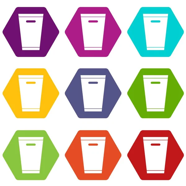 Poubelle icône définir couleur hexaèdre — Image vectorielle