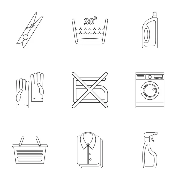Yıkama Icons set, anahat stili — Stok Vektör