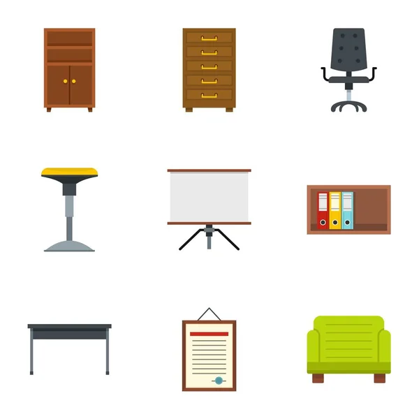 Conjunto de iconos de muebles escolares, estilo plano — Vector de stock