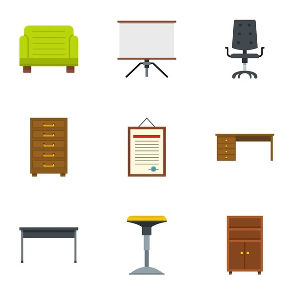 Conjunto de iconos de muebles de oficina, estilo plano — Vector de stock