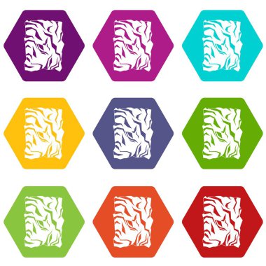 Renk altı yüzlü buruşuk kağıt Icon set