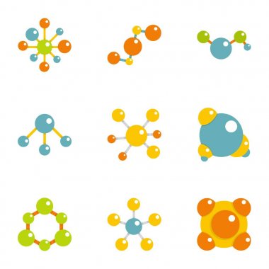 Kimyasal bağlantı Icons set, düz stil