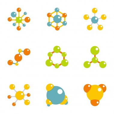 Moleküler kimya Icons set, düz stil