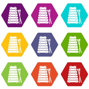 Renk altı yüzlü ksilofon ve sopalarla Icon set