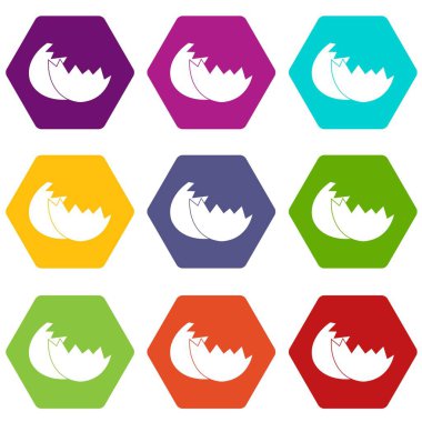 Renk altı yüzlü yumurta kabuğu Icon set