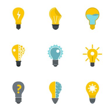 Fikir ampul Icons set, düz stil