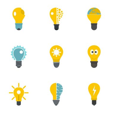 Akıllı ampul Icons set, düz stil
