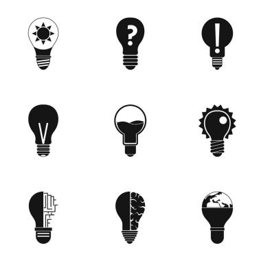 Fikir ampul Icons set, basit tarzı