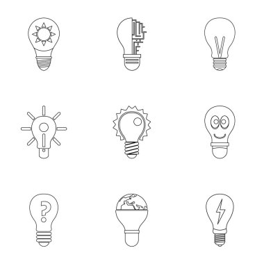 Akıllı ampul Icons set, anahat stili