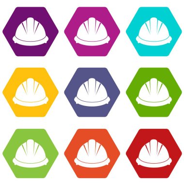 Renk altı yüzlü inşaat kask Icon set
