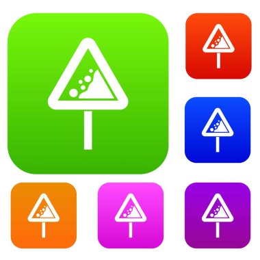 Trafik işaretleri uyarı kayalar düşüyor koleksiyonu ayarla