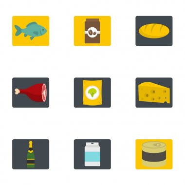 Icons set yemek, düz stil