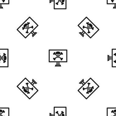 Bilgisayar monitörü bir kafatası ve kemikler ile desen sorunsuz siyah