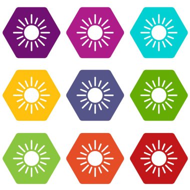 Renk altı yüzlü güneş Icon set
