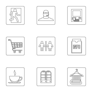 Alışveriş Merkezi Icons set, anahat stili