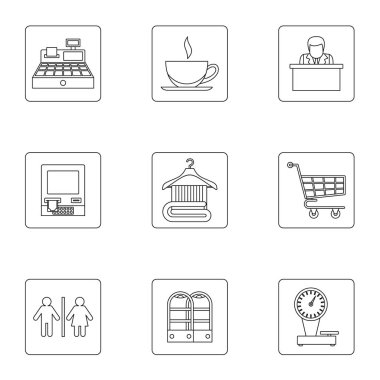 Süpermarket Icons set, anahat stili