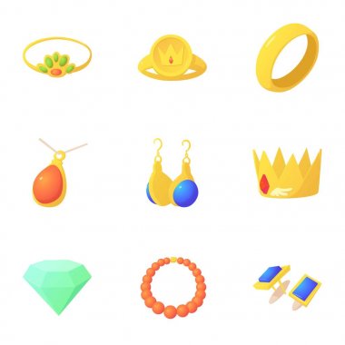 Kadın takı Icons set, karikatür tarzı