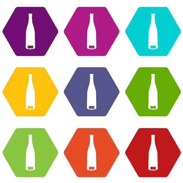 Empty wine bottle icon set color hexahedron — Stock Vector