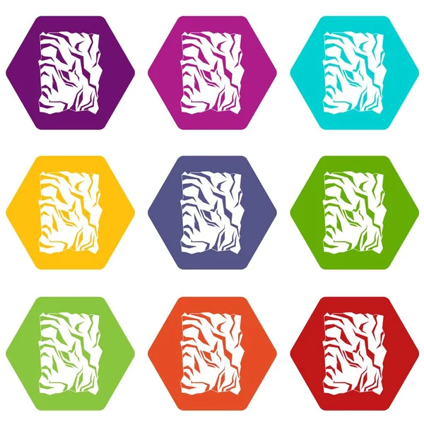 Renk altı yüzlü buruşuk kağıt Icon set