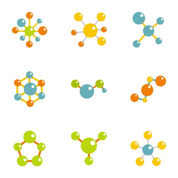 분자 구조 아이콘 집합, 평면 스타일 — 스톡 벡터