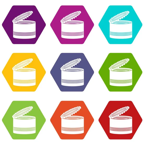 Renk altı yüzlü açık teneke kutu Icon set