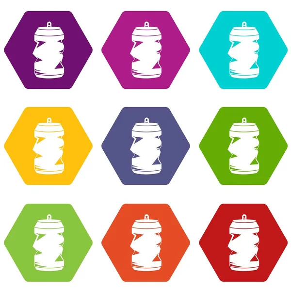 Смятый алюминиевые банки иконка набор цветов шестигранный — стоковый вектор