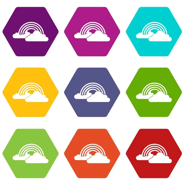 Renk altı yüzlü gökkuşağı ve bulutlar Icon set