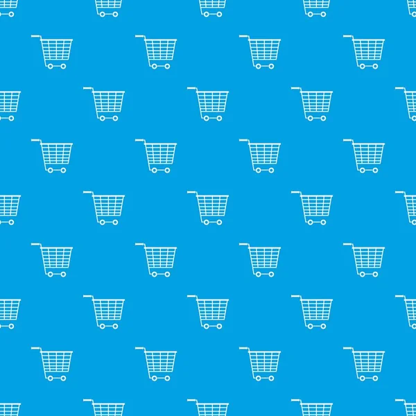 Порожній візок супермаркету з пластиковими ручками безшовний синій візерунок — стоковий вектор