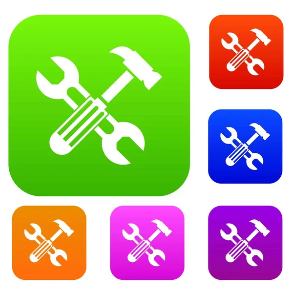 Hammer and screw wrench set collection — Stock Vector
