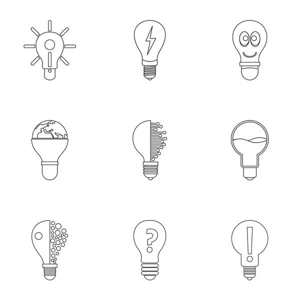 Lightbulb icons set, outline style — Stock Vector