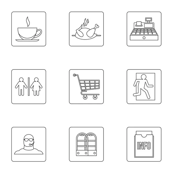 Shop icons set, outline style — Stock Vector