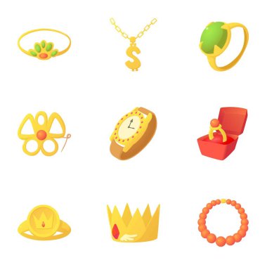 Altın takı Icons set, karikatür tarzı