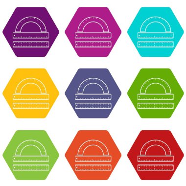 Renk altı yüzlü cetvel ve iletki Icon set