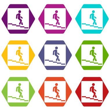 Renk altı yüzlü Altgeçit yol işareti simgesi ayarla