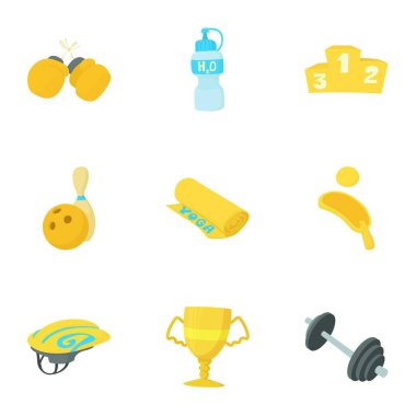 Spor salonu Icons set, karikatür tarzı