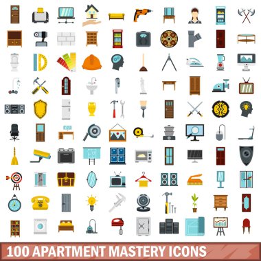 100 daire mastery simge seti, stil düz
