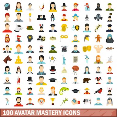 100 avatar mastery simge seti, stil düz