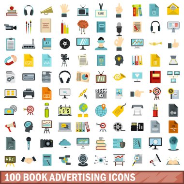 100 reklam simgeler kümesi, düz stil yaptırın.