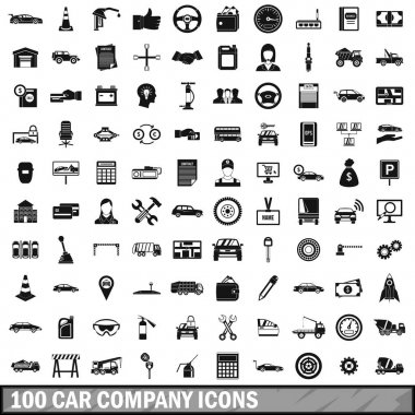 100 araba şirketi Icons set, basit tarzı