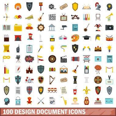 100 tasarım belge simgeleri ayarla, stil düz
