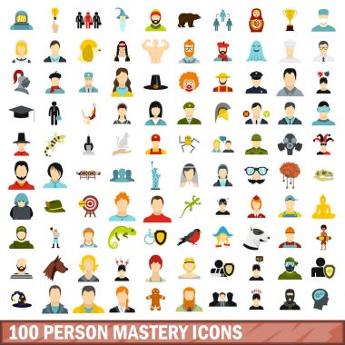 100 kişi mastery simge seti, stil düz