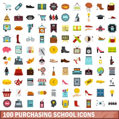 100 okul simgeler kümesi, düz stil satın alma