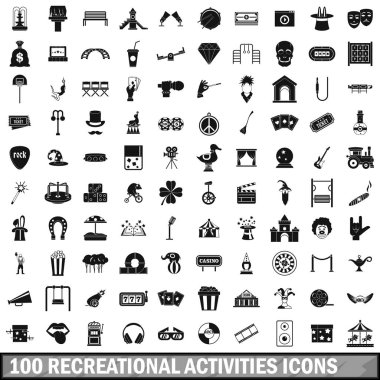 100 eğlence etkinlikleri Icons set, basit tarzı